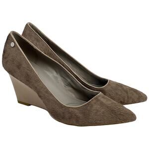 Calvin Klein Nadya Haircalf Wedge Pumps Taupe Pointed Toe Heels - 9